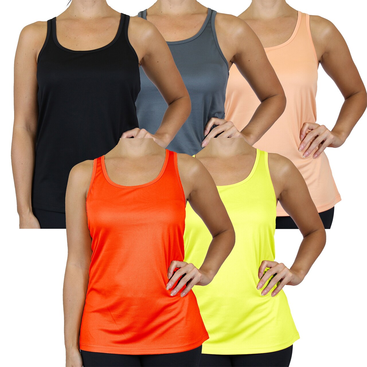 Galaxy By Harvic Women's Moisture Wicking Racerback Tank-5 Pack (S-3XL)
